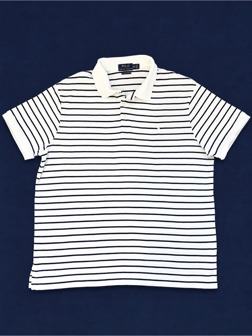 Polo Ralph Lauren Custom Slim Fit Men’s XL White Navy Striped Polo